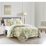 Chic Home Sharel 7 Piece Hand Painted Multi-Color Floral Print With Painted Dots On The Reverse Quilt Set