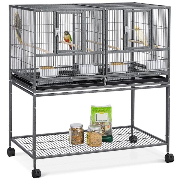 topeakmart-black-41.5"-divided-bird-cage-and-rolling-stand,-40.5-lbs/