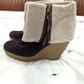 Michael Kors Shoes | Michael Kors Fur Cuff Wedge Booties Sz 8 | Color: Brown | Size: 7