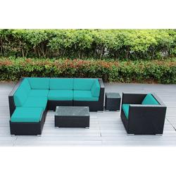 Latitude Run® - Person Wicker Seating Group w/ Cushions - No Assembly red/grayGlass Table Top/Polyester | 6 | Outdoor Furniture | Wayfair