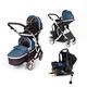 Kids Kargo Duellette Baby & Tot Double Tandem Pushchair (Blueberry with Isofix Car Seat & Isofix Base)