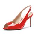 HDEUOLM Women Stiletto High Heel Peep Open Toe Sandals Ankle Strap Slingback Buckle Party Dress Shoes Red Patent 6.5 UK