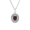 Esse Marcasite Sterling Silver Oval Garnet & Marcasite Necklace 46cm / 18'' Chain