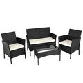 BAKAJI Polyrattan Komplettset Sessel und Gartentisch Komplettes Loungesofa, Sofa, Tisch, Rattan, Gartenmöbel, Schwarz, Standard