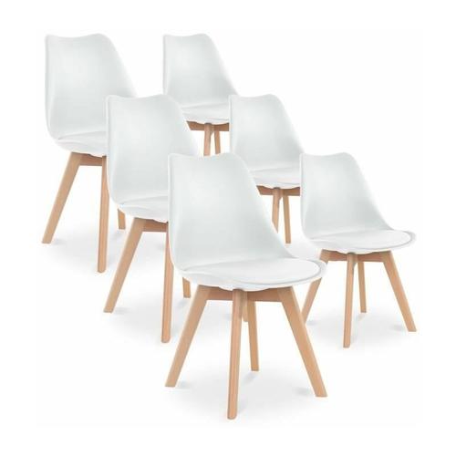 Hobag - 6er-Set Stühle - Weiß - Skandinavisch - Holzbeine