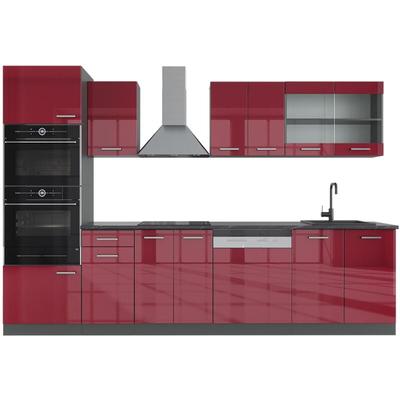 Küchenzeile R-Line, Bordeaux Hochglanz/Anthrazit, 300 cm mit Hochschrank, ohne Arbeitsplatte Vicco Image