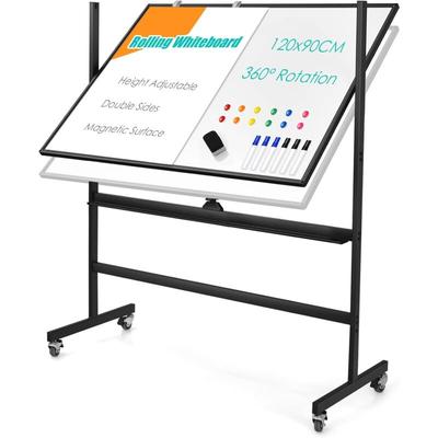 Goplus - 120x90cm Mobiles Whiteboard mit Staender & Flipchart, Hoehenverstellbares doppelseitiges