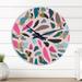 Designart 'Pink Modern Exotic Tropical Leaves I' Mid-Century Modern wall clock