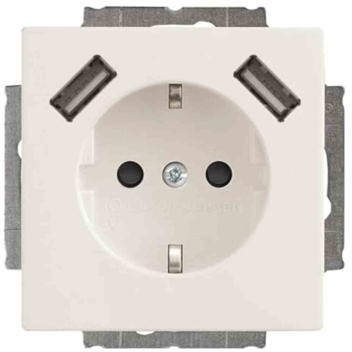 Busch-Jaeger Steckdose,1f,verkehrsweiß, glänzend, mit eingebauter USB-Spannungsversorgung, unterputz, mit erhöhtem Berührungsschutz, horizontal Image