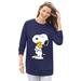 Plus Size Women's Peanuts Women's Long Sleeve Fleece Sweatshirt Navy Snoopy and Woodstock Hugging by Peanuts in Navy Snoopy (Size 1X)