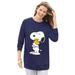 Plus Size Women's Peanuts Women's Long Sleeve Fleece Sweatshirt Navy Snoopy and Woodstock Hugging by Peanuts in Navy Snoopy (Size 2X)