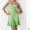 Zara Dresses | Green Linen Polka Dot Summer Dress Zara Spring Summer Collection | Color: Cream/Green | Size: M