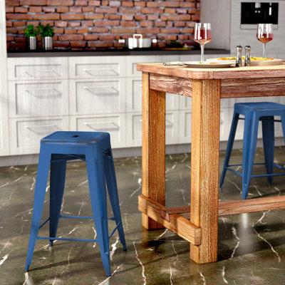 Flash Furniture 24" High Backless Distressed Antique Blue Metal Indoor-Outdoor Counter Height Stool Metal in Blue/Gray | Wayfair ET-BT3503-24-AB-GG