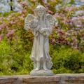 Trinx Child Angel Holding Flower Bouquet Magnesium Garden Statue in White | 39.37 H x 14.17 W x 12.6 D in | Wayfair