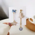 Boucles d'oreilles pendantes fleur bleue pour femmes chat animal mignon pas de fleurs boucle