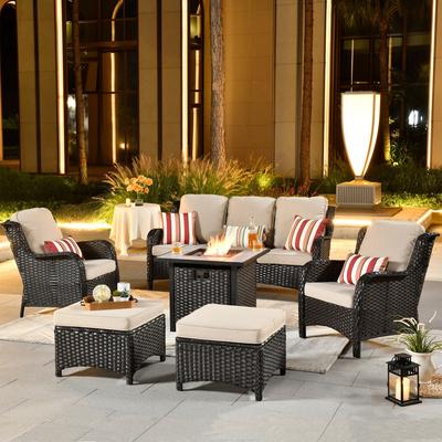 OVIOS 6-piece Patio Wicker Furniture Set With 30" Fire Table