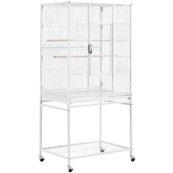 topeakmart-white-metal-bird-cage-with-rolling-detachable-stand,-53.5"-h,-28.1-lbs/