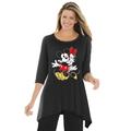 Plus Size Women's Disney Women's Hanky Hem Black Tunic Mickey Mouse and Minnie Mouse by Disney in Black Mickey Minnie (Size 2X)