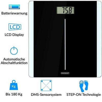 Deuba - Personenwaage Digital Körper Waage 180kg schwarz hochpräzises DMS-Sensorsystem lcd Display Image