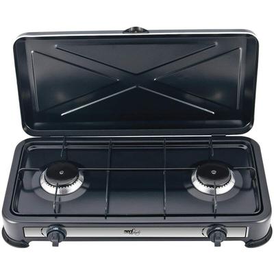 Fornello a gas gpl 2 fuochi con coperchio 2.2KW colore nero