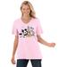 Plus Size Women's Disney Women's Short Sleeve V-Neck Tee Pink Mickey Mouse and Friends by Disney in Pink Disney Group (Size 2X)