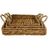 Set of 3 Square Natural Woven Water Hyacinth Serving Trays with Handles 16"