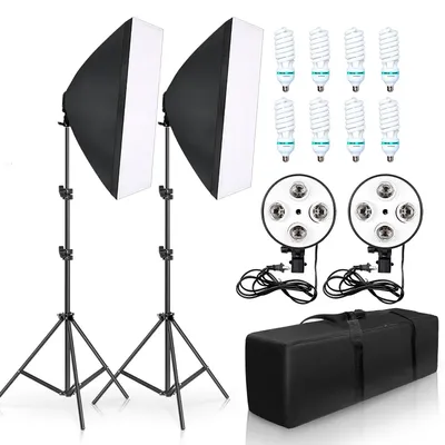 Kit de Studio Photo 8 Ampoules LED 20W Softbox Light Kit de Photographie Appareil Photo et