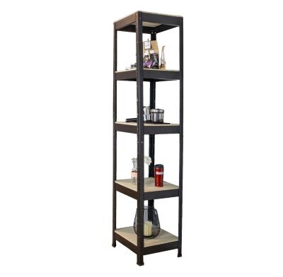 SCHULTE Regalwelt Schwerlastregal mit 5 Holzböden, 180x40x40 cm (HxBxT), Traglast pro Ebene ca. 90 Kg, schwarz-Struktur, Lagerregal, Kellerregal Image