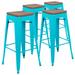 Williston Forge Gladus 24" High Backless Clear Coated Metal Counter Height Outdoor Stool - Square Wood Seat in Blue | 16 W x 16 D in | Wayfair