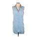 Velvet Heart Casual Dress - Shift Collared Sleeveless: Blue Solid Dresses - Women's Size X-Small
