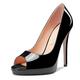 NobleOnly Women's High Heel Platform Peep Open Toe Pumps Court Shoe Slip-on Clear Cute Party Sandals 12 CM Heels Black 6 UK