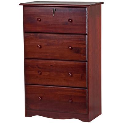100% Solid Wood 4-Jumbo Drawer Chest with Lock, Mahogany - Palace Imports 5342