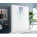 100% Solid Wood Cosmo Wardrobe with Mirrored Door, White - Palace Imports 7111