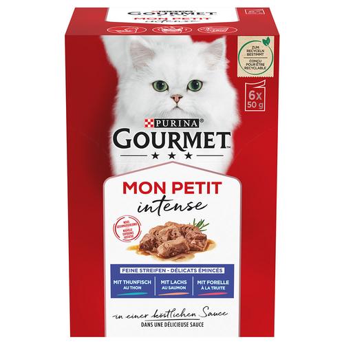 Sparpaket: 24x50g Mixpaket Gourmet Mon Petit Thunfisch, Lachs, Forelle Katzenfutter nass