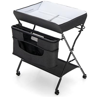 Costway Portable Adjustable Height Newborn Nursery Organizer with Wheel-Black