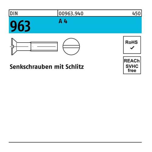 Senkschraube DIN 963 Schlitz M 4 x 8 A 4