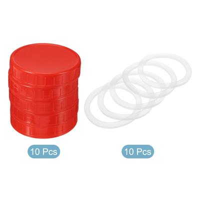 86mm Wide Mouth Plastic Mason Jar Lids, 10Pcs Jars Caps w Sealing Ring