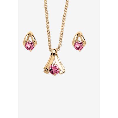 Women's Simulated Birthstone Solitaire Pendant and Earring Set with FREE Gift in Goldtone, Boxed by PalmBeach Jewelry in October