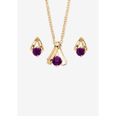 Women's Simulated Birthstone Solitaire Pendant and Earring Set with FREE Gift in Goldtone, Boxed by PalmBeach Jewelry in February