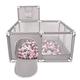 Selonis Square Play Pen Filed with 100 Balls Basketball, Grey:White/Grey/Powder Pink