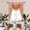 ELKCA Golden Jacquard Single Swag Waterfall Valance for Living Room Damask Coffee Curtain Valance for Kitchen, W39 Inch, 1 Panel