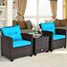 3 Pieces Rattan Patio Furniture Set with Washable Cushion - Chair: 26.5" x 26.5" x 30"