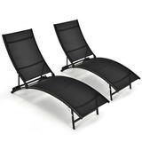 2 Pieces Patio Folding and Stackable Chaise Lounge Chair with 5-Position Adjustment-Black