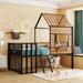 Metal Twin Size Loft Bed with Roof, Window, Guardrail, Ladder, House-Shaped Design