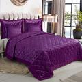 ZIMEL HOMES 5 Pieces Luxury Velvet Quilted Bedspread Bed Throw Comforter Set with Pillowcase & Cushion Covers (Purple)