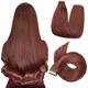 HotLulana Human Hair Extensions Tape in Dark Auburn Remy 100% Natual Hair Extensions 24 Inch Real Virgin Human Hair Extensions 20pcs 50g Long Straight Dark Auburn Hair Extensions Human Hair