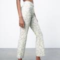 Zara Pants & Jumpsuits | Brand New Zara Gingham Mini Flared High Waist Floral Pants | Color: Cream/White | Size: Xs