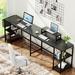 Latitude Run® L Shaped Desk w/ Shelves 95 Inch Reversible Corner Computer Desk or 2 Person Long Table Wood/Metal in Black | Wayfair