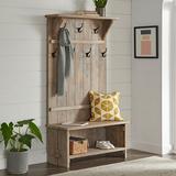 Alaterre Castleton 40" Wide Industrial Rustic Farmhouse Solid Wood Hall Tree w/ Bench & Shoe Storage Wood in Brown | 70 H x 40 W x 17 D in | Wayfair