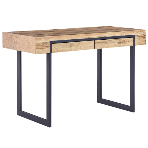 Schreibtisch heller Holzfarbton / schwarz 120 x 55 cm mit 2 Schubladen Spanplatte mit Stahl Industrieller Stil